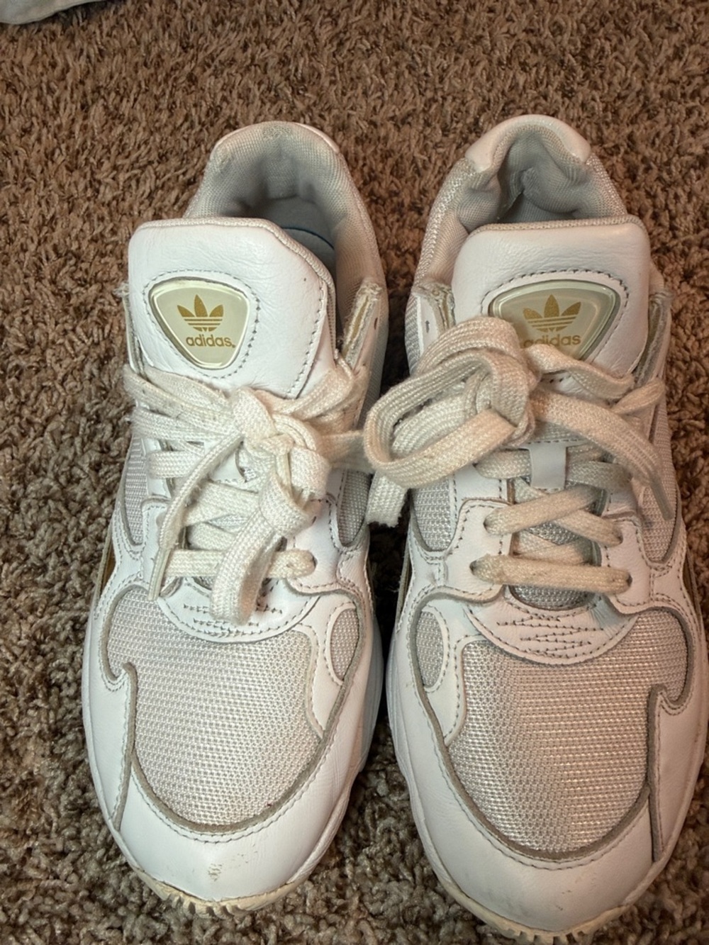 adidas White Sneakers with Gold Logo Accents